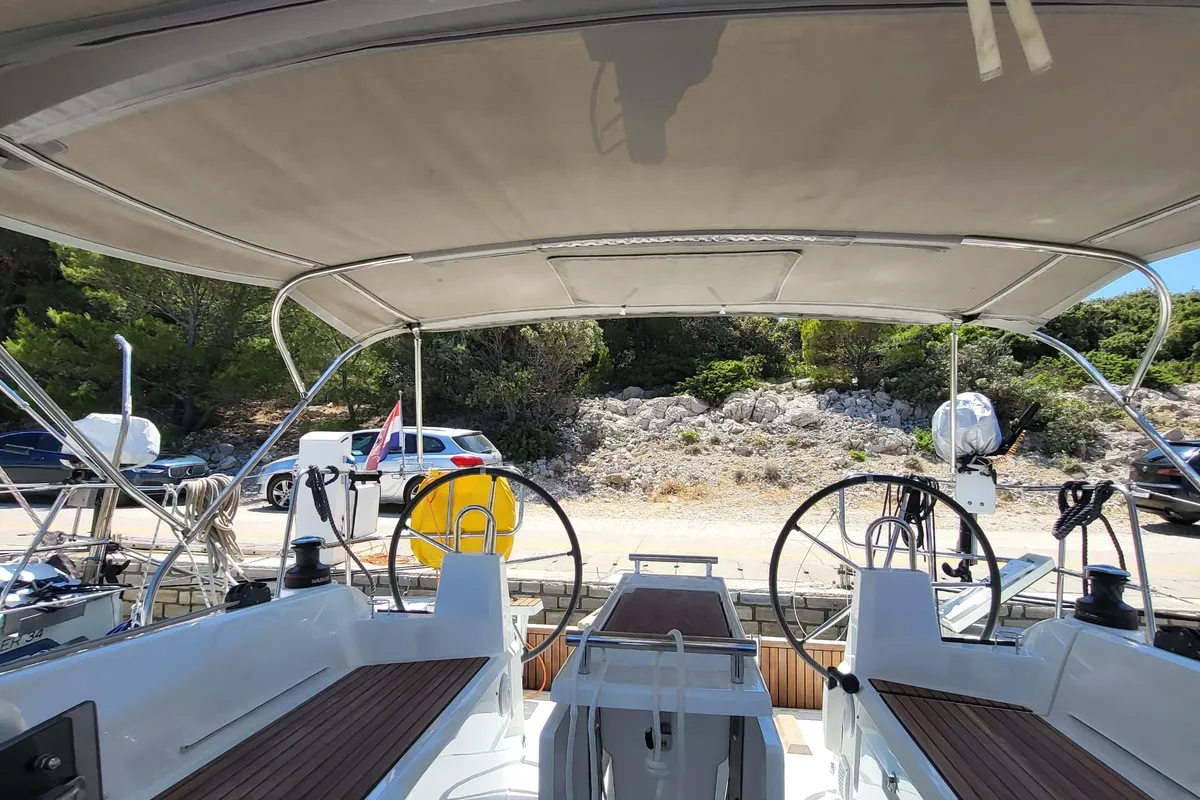 Cockpit of Sailing Spirit, a Beneteau Oceanis 34.1 sailboat at Municipality of Kolan, Croatia
