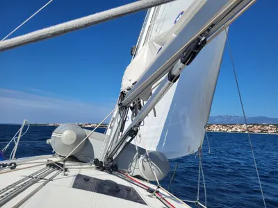 Deck of Sailing Spirit, a Beneteau Oceanis 34.1 sailboat at Municipality of Kolan, Croatia