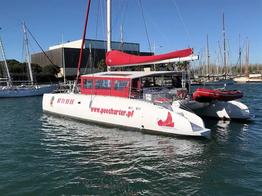 Exterior view of Poe Nui, a Gulet Ocean Voyager 53 catamaran at Papeete, France