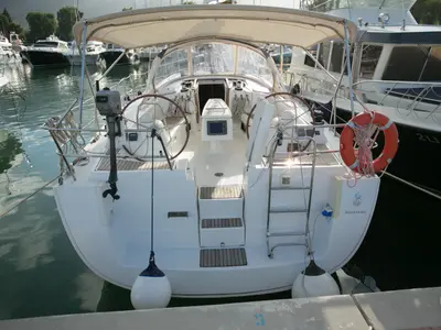 Deck of Orsa Maggiore, a Beneteau Oceanis 43 sailboat at Piombino, Italy