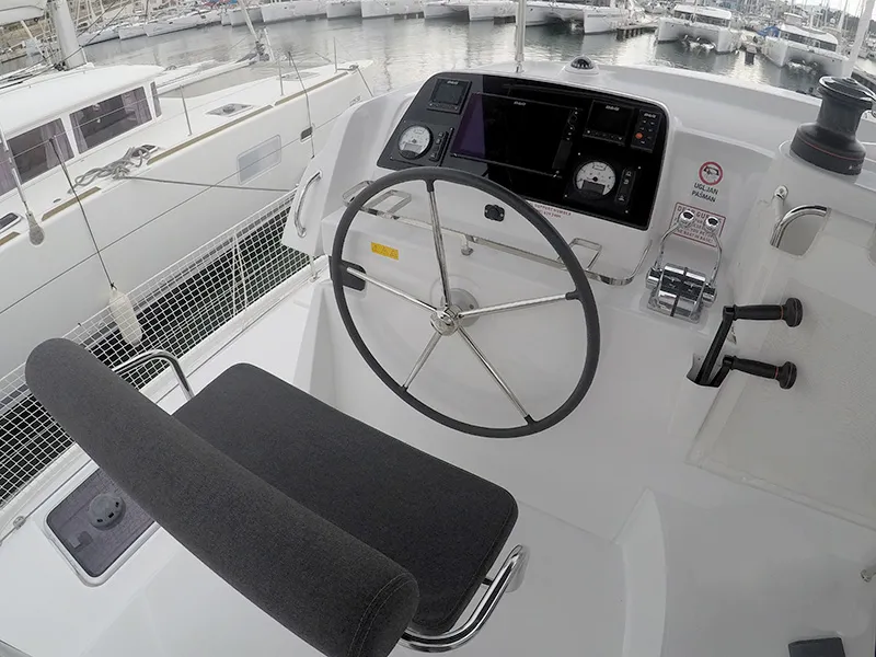 Cockpit of Aymeline, a Lagoon 42 catamaran at Grad Šibenik, Croatia