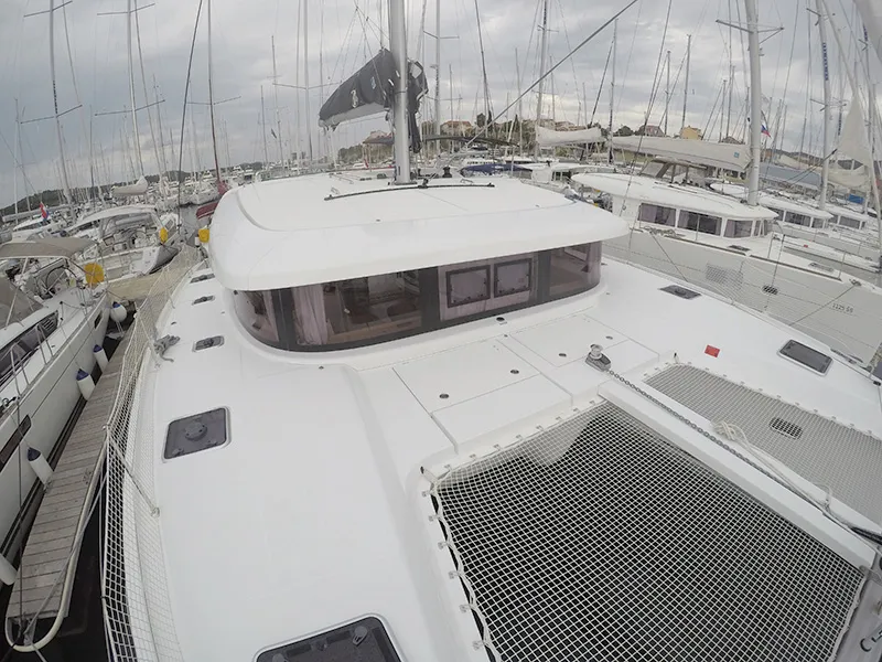 Deck of Aymeline, a Lagoon 42 catamaran at Grad Šibenik, Croatia