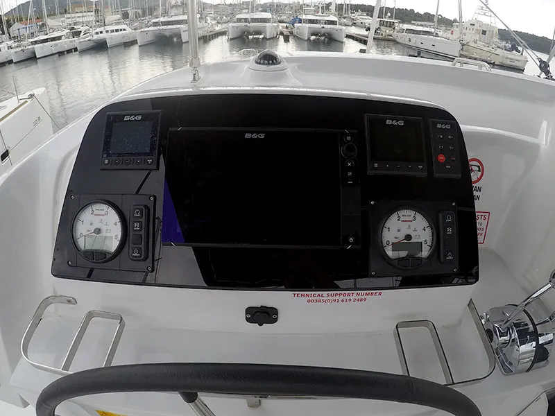 Cockpit of Aymeline, a Lagoon 42 catamaran at Grad Šibenik, Croatia