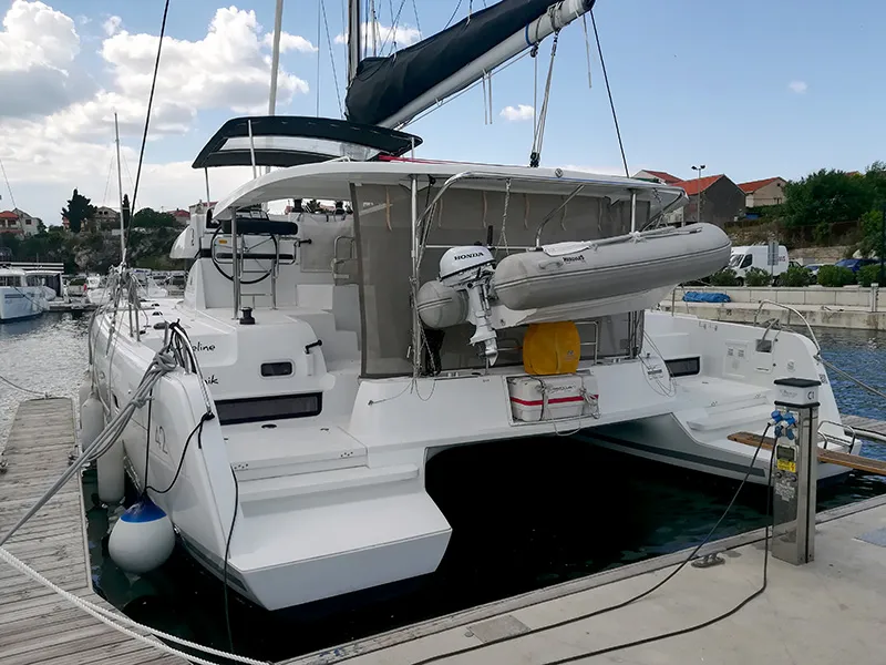 Exterior view of Aymeline, a Lagoon 42 catamaran at Grad Šibenik, Croatia