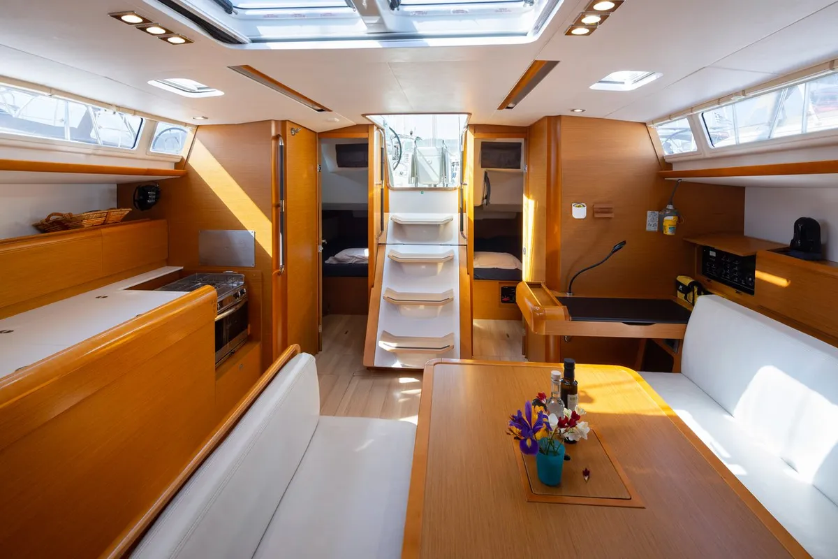 Salon of Sirius, a Jeanneau Sun Odyssey 479 sailboat at Municipal Unit of Lefkada, Greece