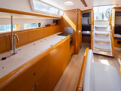 Galley of Sirius, a Jeanneau Sun Odyssey 479 sailboat at Municipal Unit of Lefkada, Greece