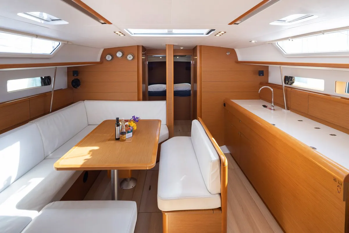 Salon of Sirius, a Jeanneau Sun Odyssey 479 sailboat at Municipal Unit of Lefkada, Greece