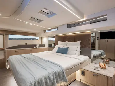 Main, a Prestige M48 catamaran at Giardini Naxos, Italy