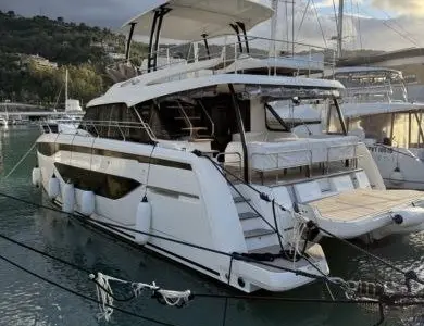 Main, a Prestige M48 catamaran at Giardini Naxos, Italy