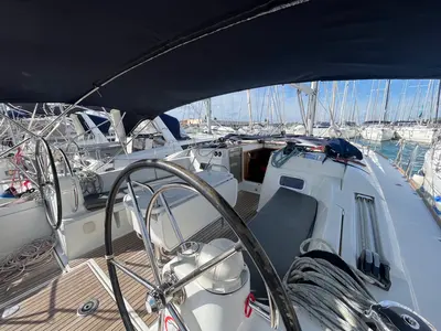 Cockpit of BELUNA, a Jeanneau Sun Odyssey 479 sailboat at Općina Sukošan, Croatia