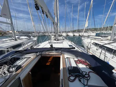 Deck of BELUNA, a Jeanneau Sun Odyssey 479 sailboat at Općina Sukošan, Croatia