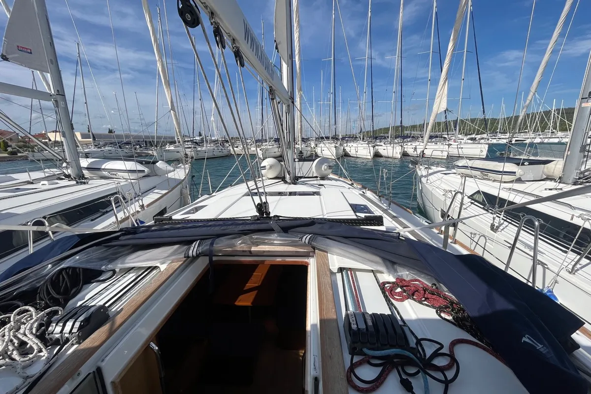 Deck of BELUNA, a Jeanneau Sun Odyssey 479 sailboat at Općina Sukošan, Croatia