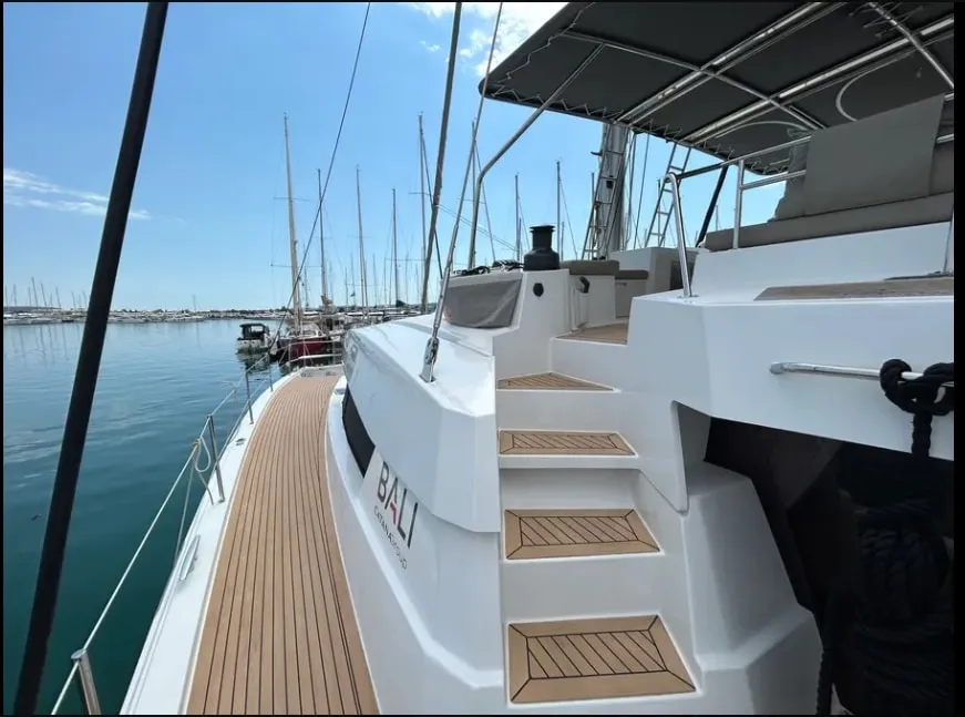 Exterior view of Arcturus, a Bali 5.4 catamaran at Roche Caiman, Seychelles