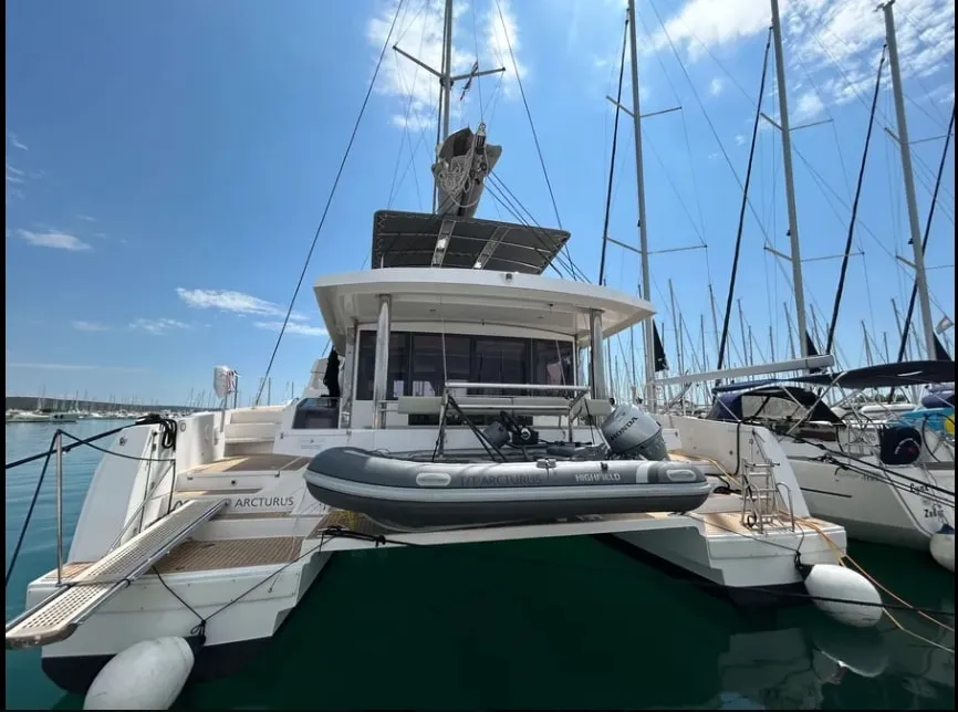 Exterior view of Arcturus, a Bali 5.4 catamaran at Roche Caiman, Seychelles
