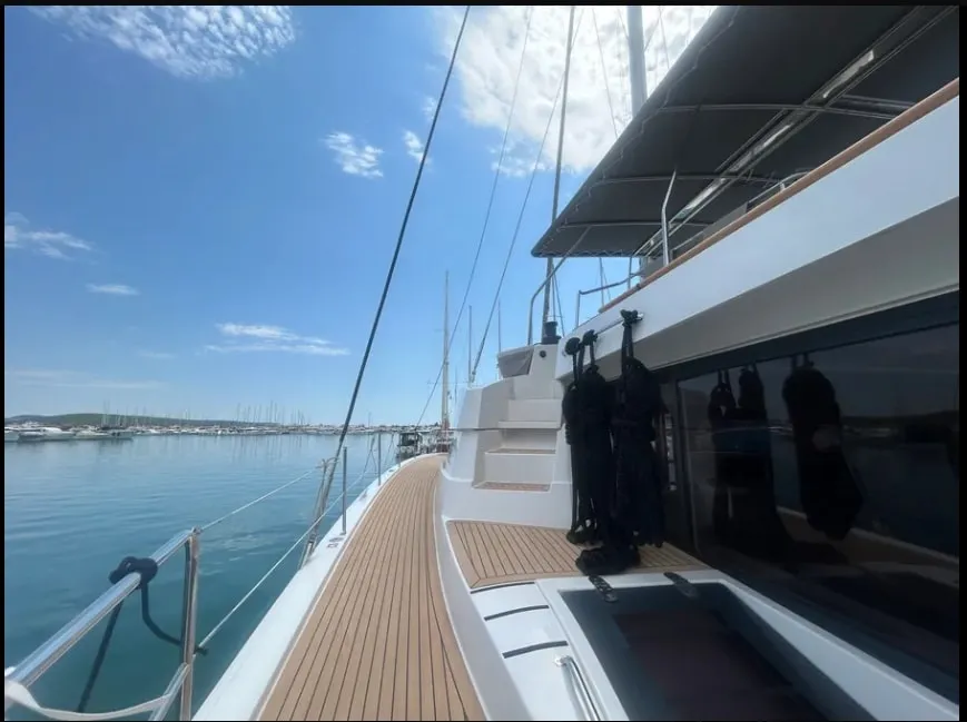 Exterior view of Arcturus, a Bali 5.4 catamaran at Roche Caiman, Seychelles