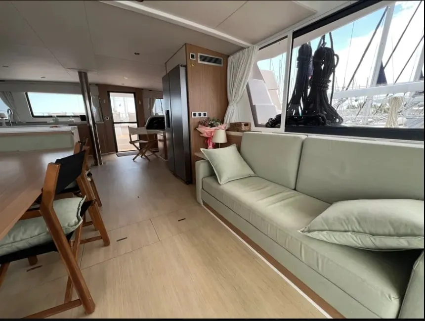Salon of Arcturus, a Bali 5.4 catamaran at Roche Caiman, Seychelles
