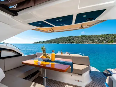 Deck of Premium, a Cranchi M44 HT motorboat at Split, Croatia