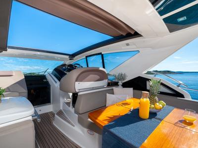 Cockpit of Premium, a Cranchi M44 HT motorboat at Split, Croatia