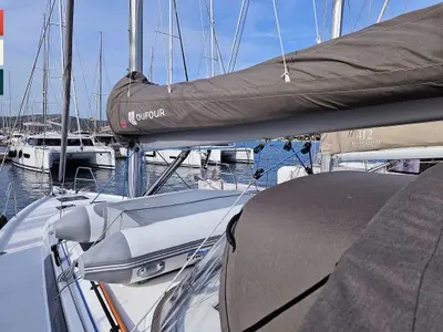 Deck of Mila, a Dufour 41 sailboat at Rogoznica, Croatia