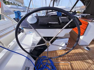 Cockpit of Mila, a Dufour 41 sailboat at Rogoznica, Croatia