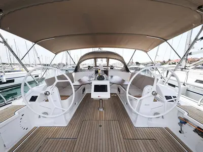 Cockpit of Sunshine, a Bavaria Cruiser 46 Style sailboat at Grad Trogir, Croatia