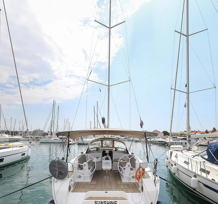 Exterior view of Sunshine, a Bavaria Cruiser 46 Style sailboat at Grad Trogir, Croatia