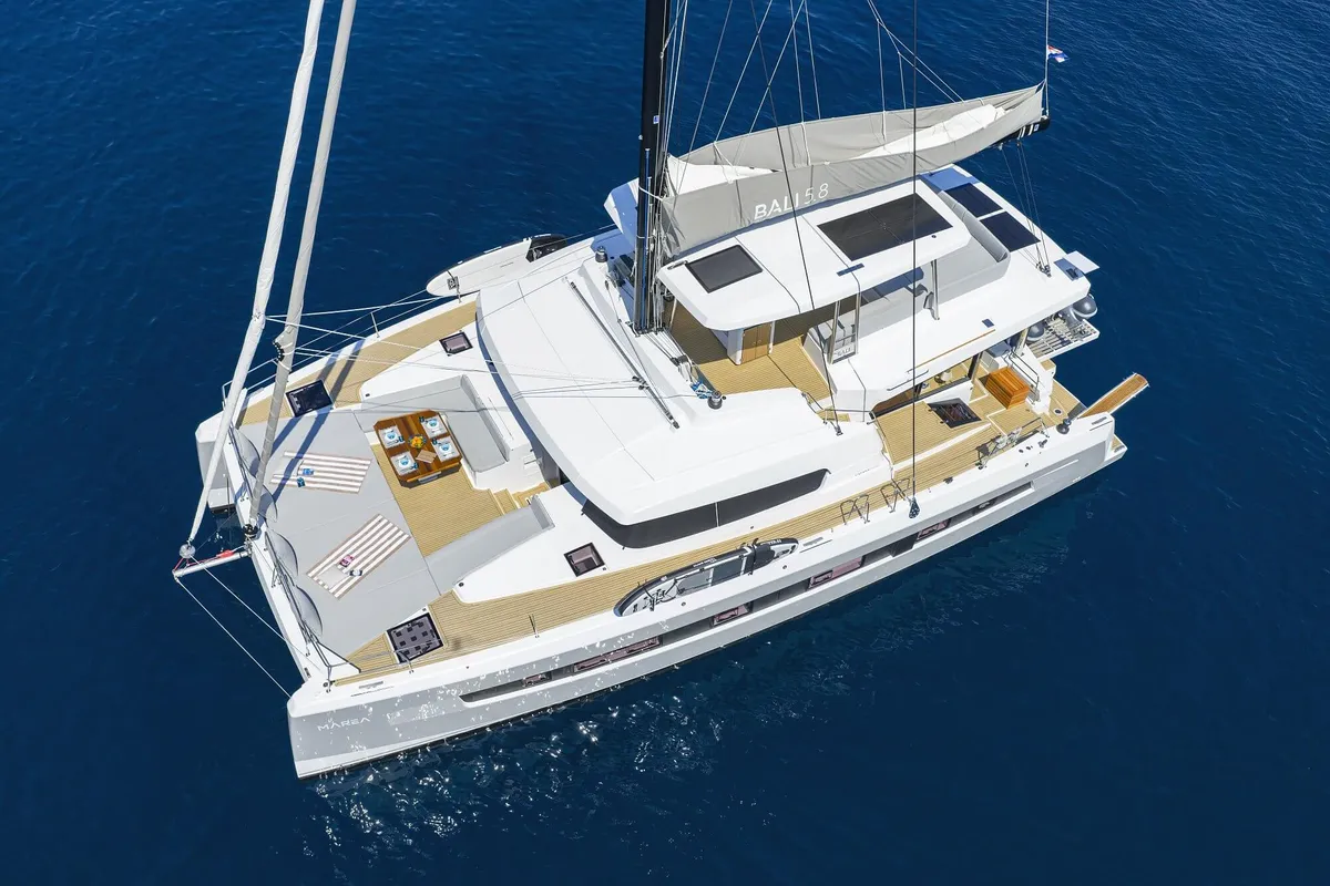 Exterior view of Marea III, a Bali 5.8 catamaran at Grad Kaštela, Croatia