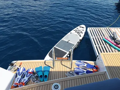 Cockpit of Marea III, a Bali 5.8 catamaran at Grad Kaštela, Croatia