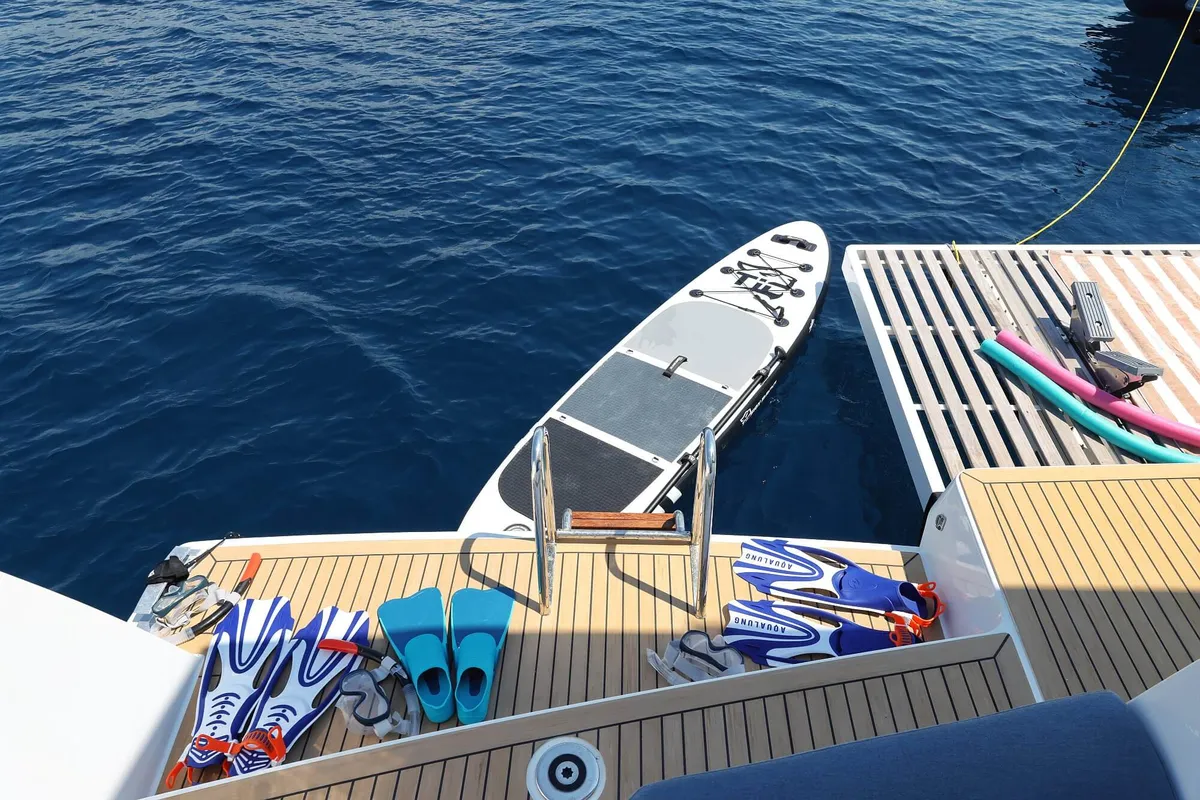 Cockpit of Marea III, a Bali 5.8 catamaran at Grad Kaštela, Croatia