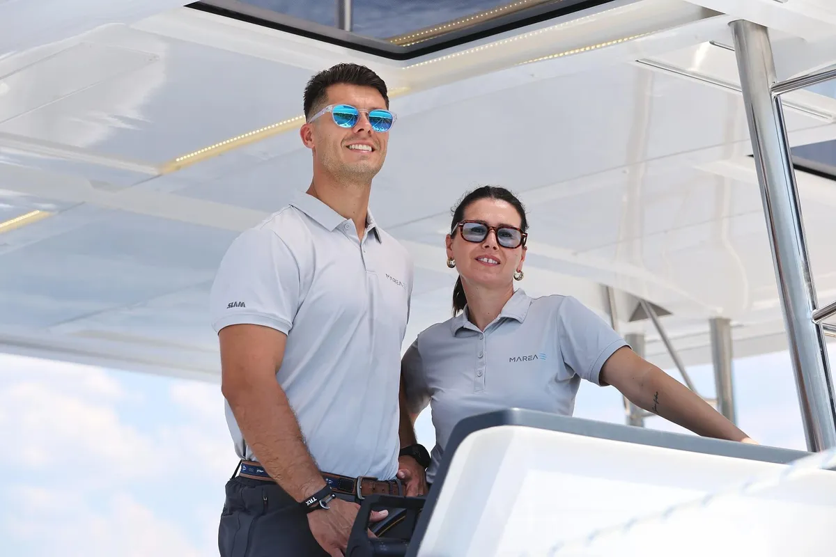 Deck of Marea III, a Bali 5.8 catamaran at Grad Kaštela, Croatia