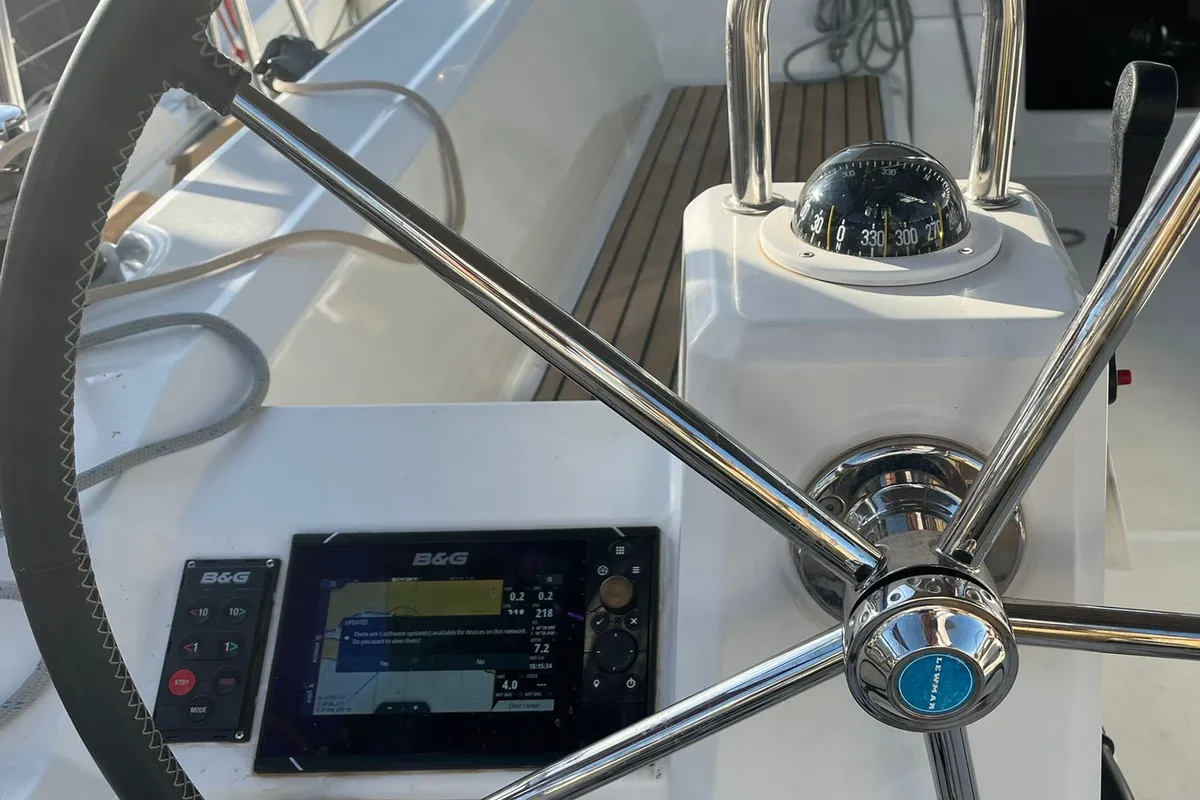 Cockpit of SAILOR MERCURY, a Beneteau Oceanis 38.1 sailboat at Split, Croatia