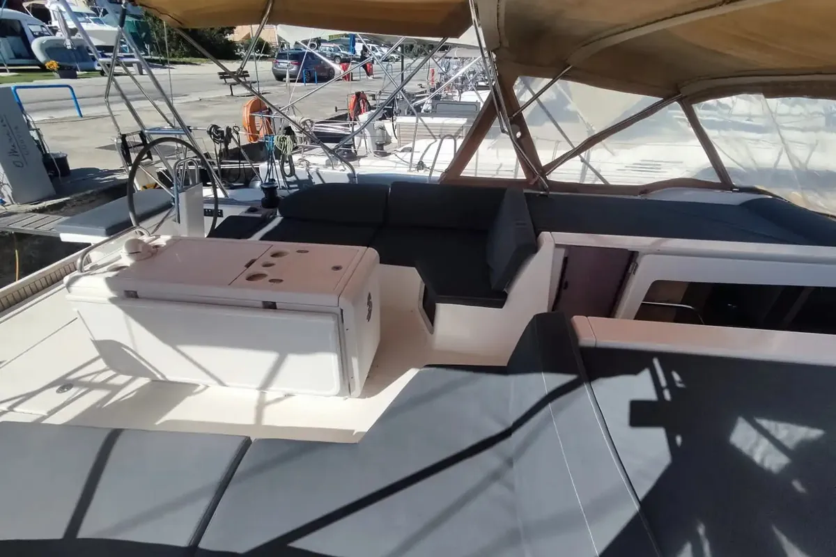 Cockpit of Dima II, a Beneteau Oceanis 51.1 sailboat at Municipal Unit of Lefkada, Greece