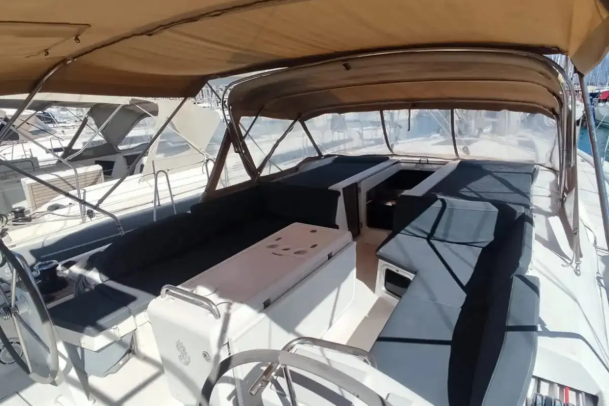 Cockpit of Dima II, a Beneteau Oceanis 51.1 sailboat at Municipal Unit of Lefkada, Greece
