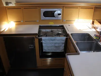 Galley of Okea Iris, a Elan 444 Impression sailboat at Lavreotiki Municipal Unit, Greece