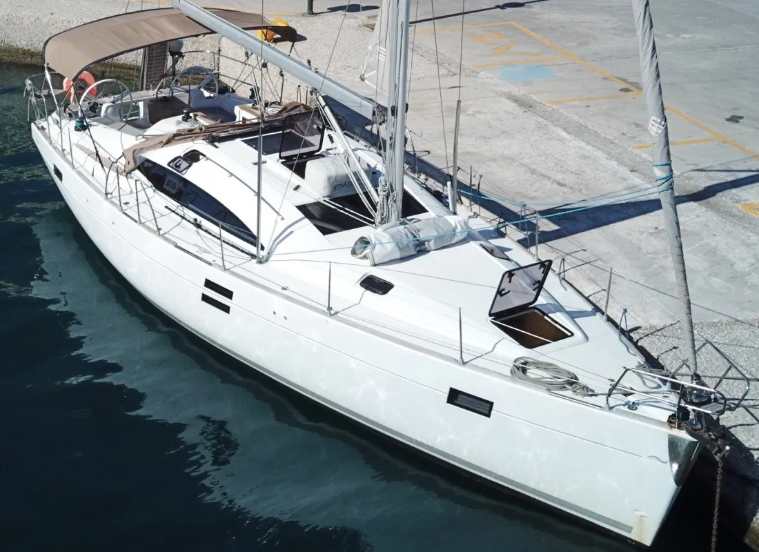 Exterior view of Okea Iris, a Elan 444 Impression sailboat at Lavreotiki Municipal Unit, Greece