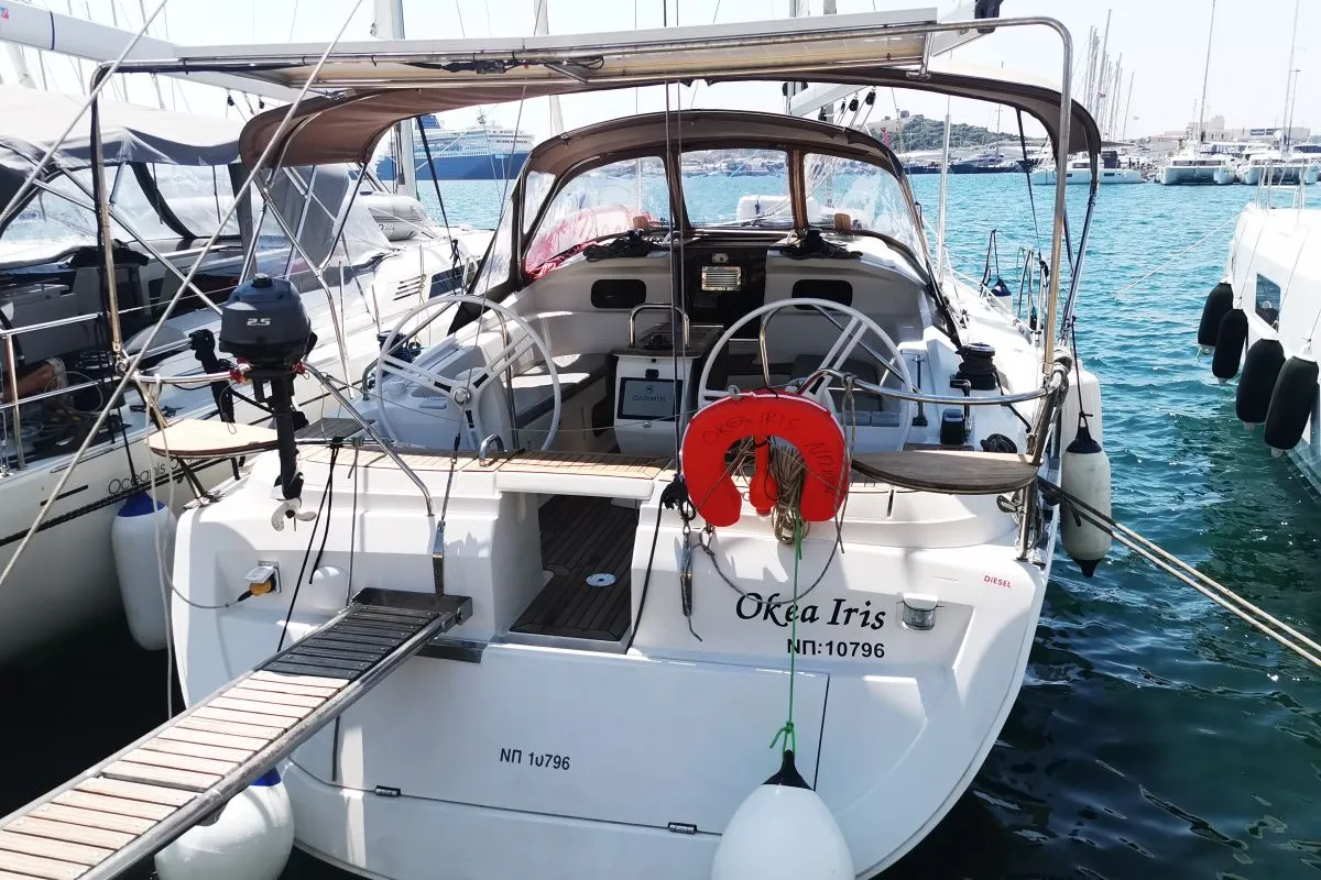 Okea Iris, a Elan 444 Impression sailboat at Lavreotiki Municipal Unit, Greece