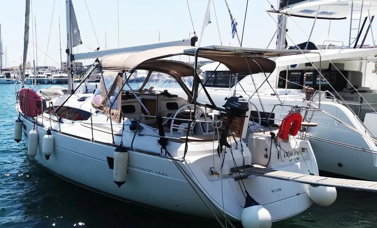 Okea Iris, a Elan 444 Impression sailboat at Lavreotiki Municipal Unit, Greece