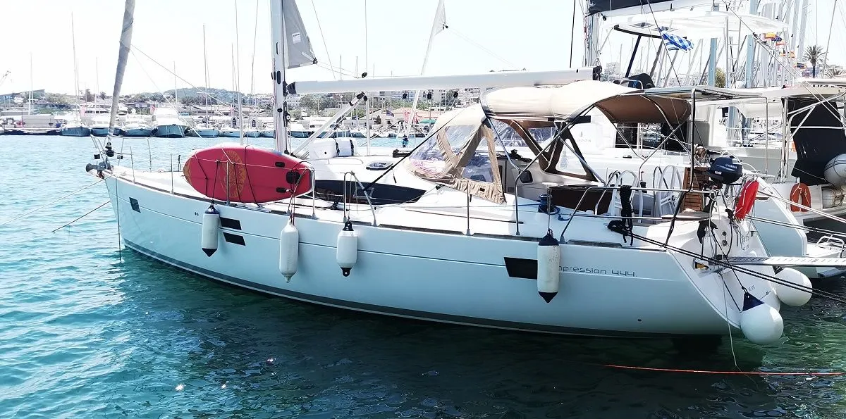 Okea Iris, a Elan 444 Impression sailboat at Lavreotiki Municipal Unit, Greece