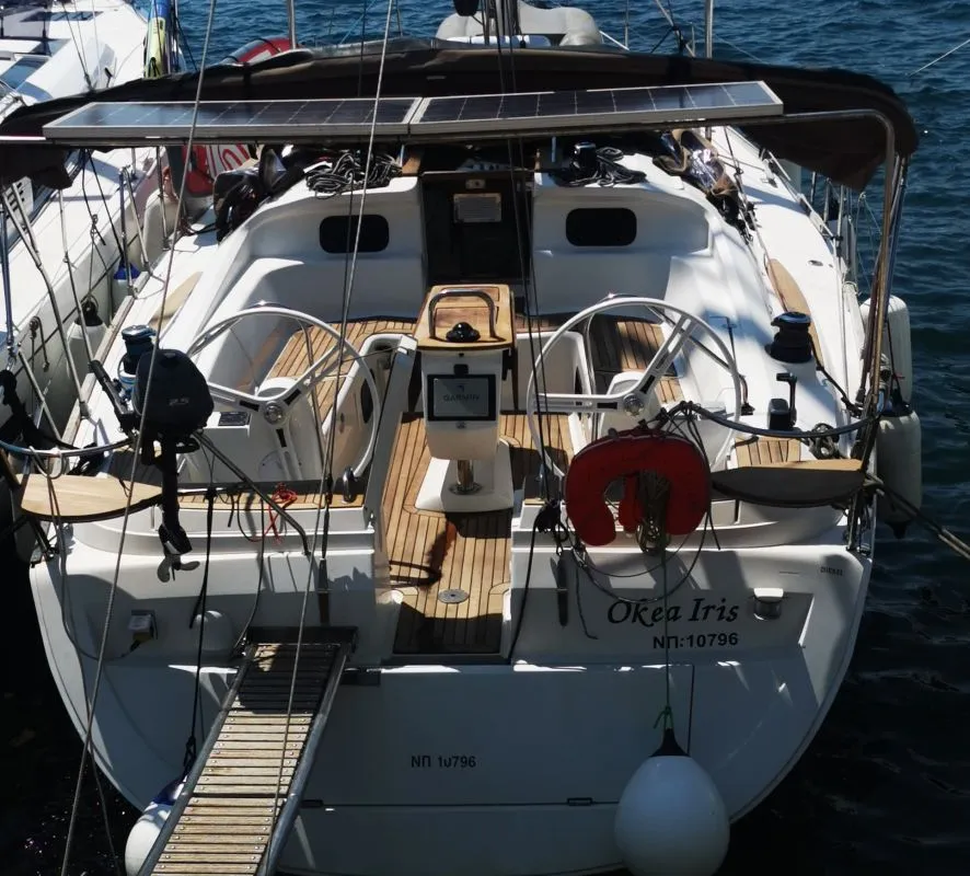 Okea Iris, a Elan 444 Impression sailboat at Lavreotiki Municipal Unit, Greece