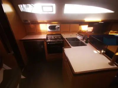 Galley of Okea Iris, a Elan 444 Impression sailboat at Lavreotiki, Greece