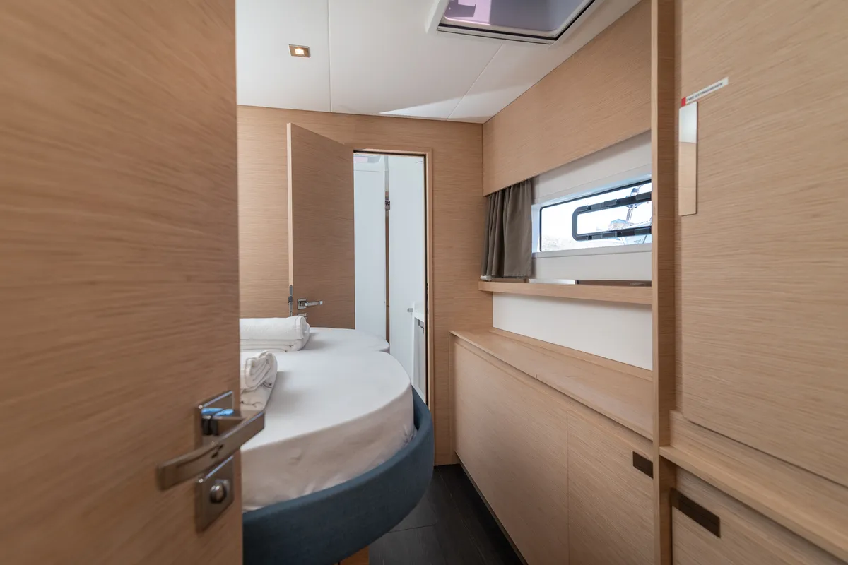 Cabin on Ingrid, a Fountaine Pajot Aura 51 catamaran at Simpson Bay, Sint Maarten