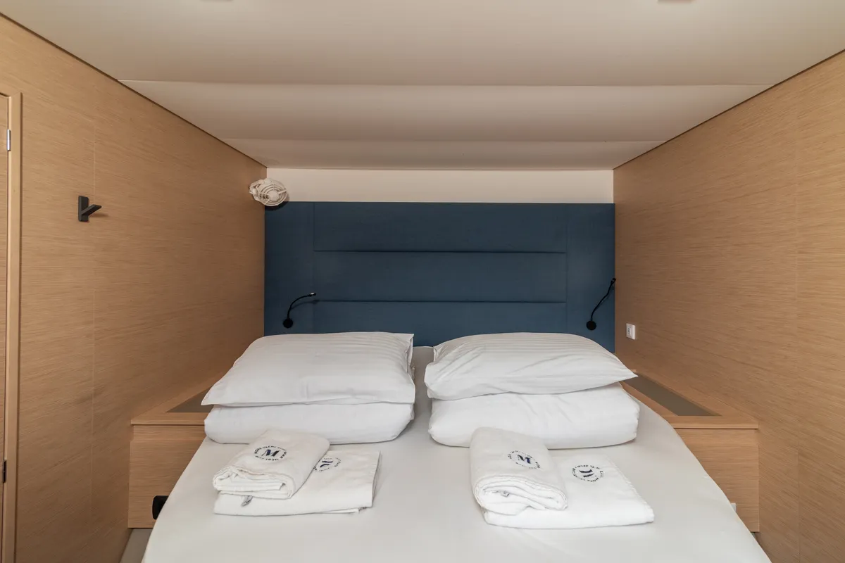 Cabin on Ingrid, a Fountaine Pajot Aura 51 catamaran at Simpson Bay, Sint Maarten