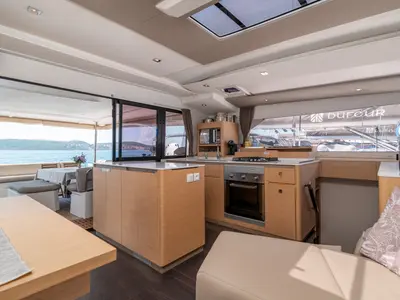 Galley of Ingrid, a Fountaine Pajot Aura 51 catamaran at Simpson Bay, Sint Maarten