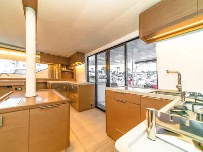 Galley of Just Infinity, a Lagoon 50 catamaran at Kontokali, Greece