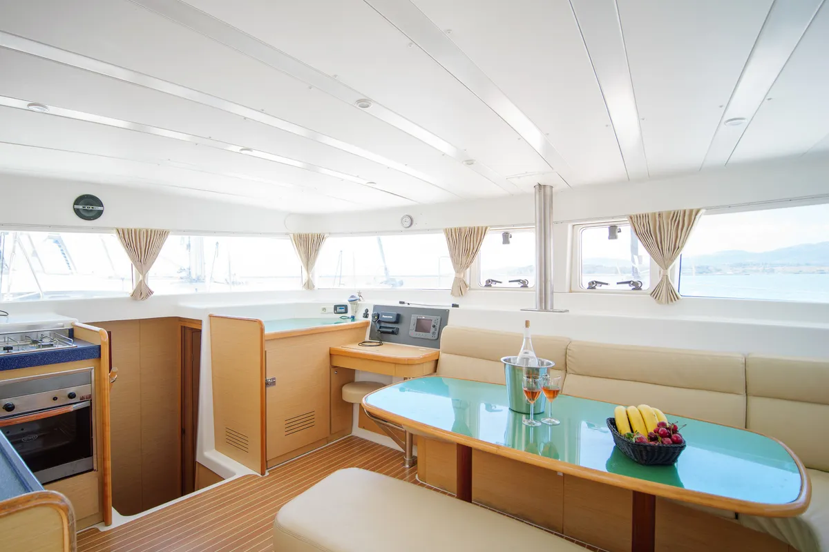Amelia, a Lagoon 420 catamaran at Volos, Greece