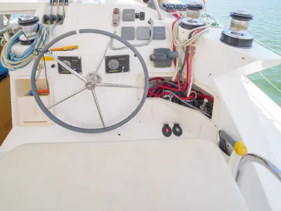 Amelia, a Lagoon 420 catamaran at Volos, Greece