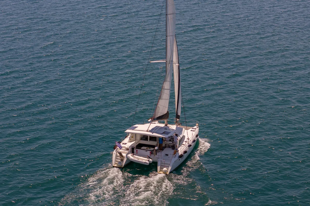 Amelia, a Lagoon 420 catamaran at Volos, Greece