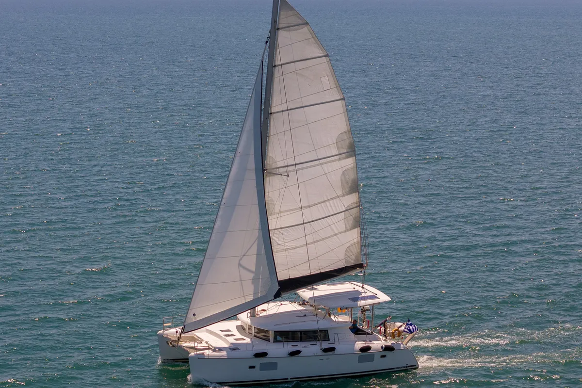 Amelia, a Lagoon 420 catamaran at Volos, Greece