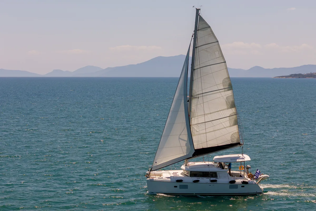 Amelia, a Lagoon 420 catamaran at Volos, Greece