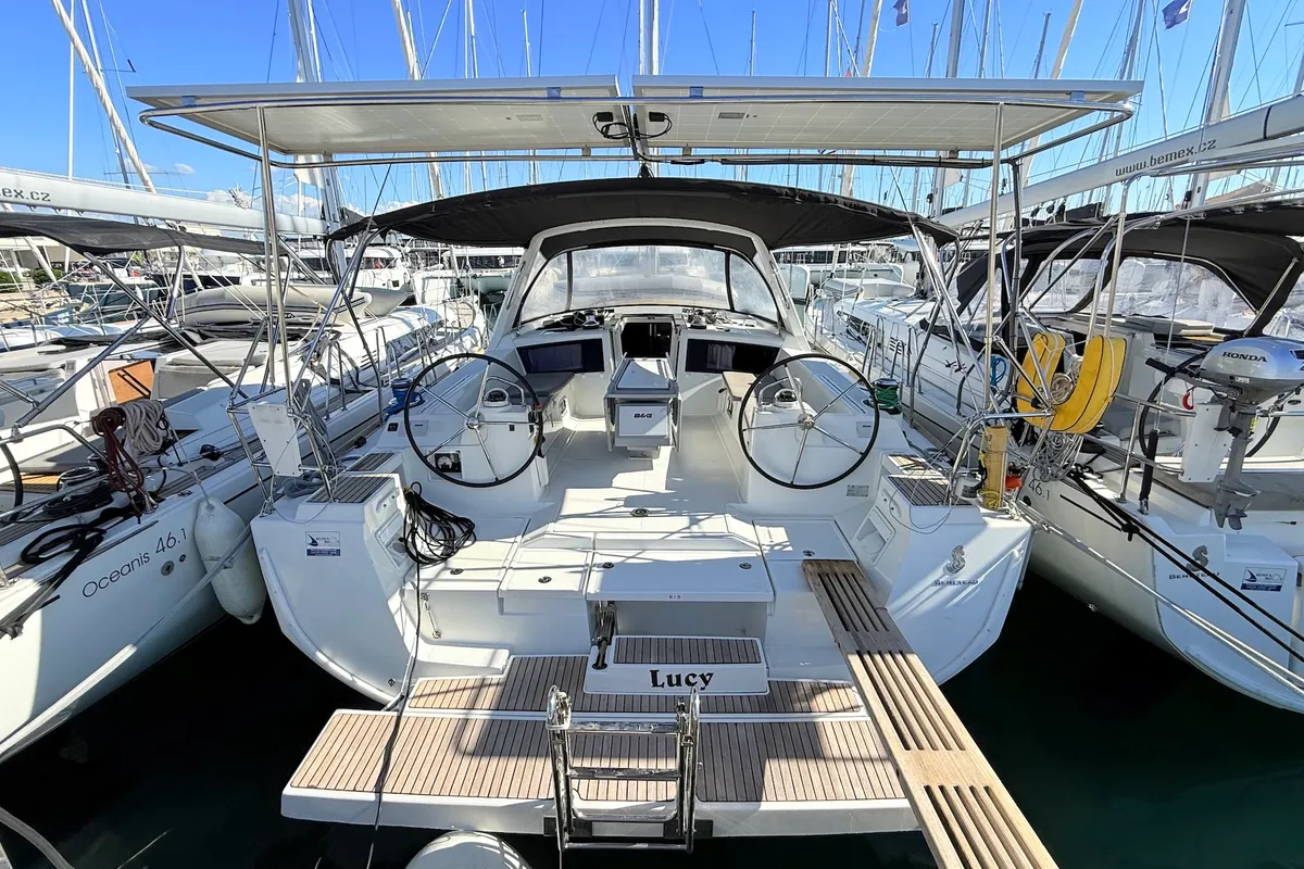 Cockpit of Lucy, a Beneteau Oceanis 48 sailboat at Općina Sukošan, Croatia